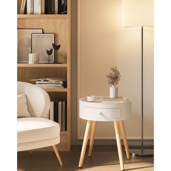 WOLTU Nachttisch 2er Set Beistelltisch Nachtkommode Nachtschrank Sofatisch, mit Schublade, mit Beinen, Holz, MDF, Weiß, TS111ws-2