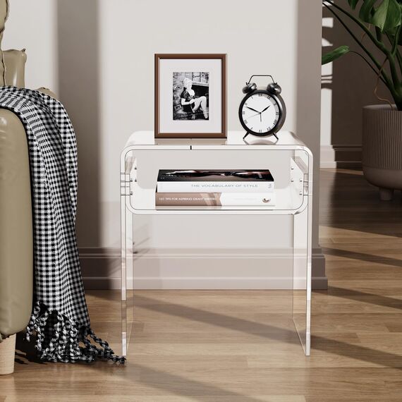 solaround Acryl Beistelltisch Nachttisch, Transparent U-Form Tisch, für Schlafzimmer Wohnzimmer, 40 x 30 x 50 cm (Transparent)