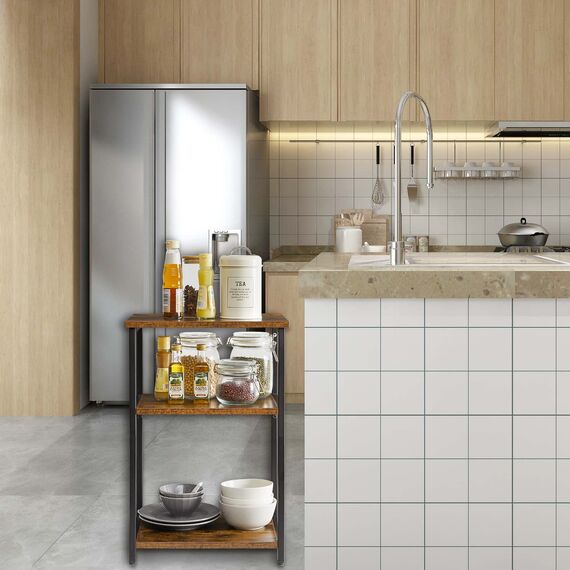 IBUYKE Beistelltisch,Nachttische mit 3 Ebenen,Kleiner Couchtisch,Metallgestell,Industrie-Design,für Wohnzimmer, Schlafzimmer, Braun TMJ402H