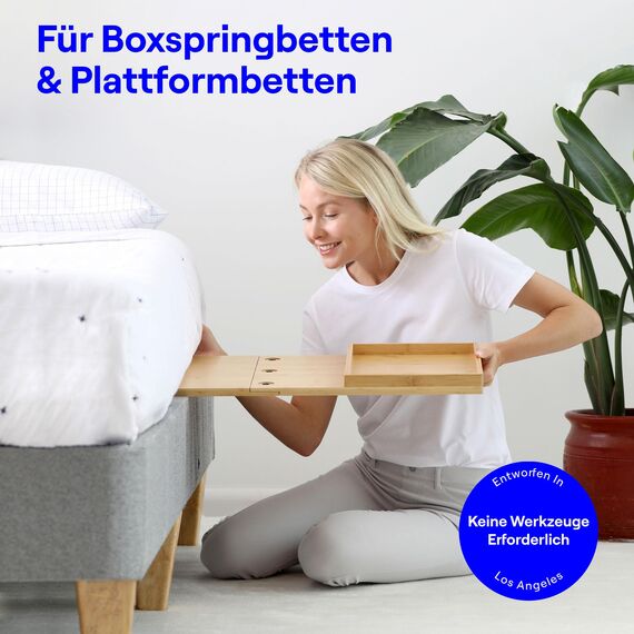Bedshelfie Nachttisch Zum Einhängen Bettablage für Etagenbett und Boxspringbett, Bettablage für WG-Zimmer, Betttablett schwebend - Natürlich, Mit Schiebefunktion