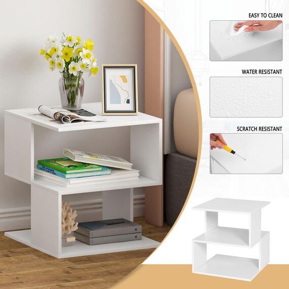 EUGAD Nachttisch Weiß, 35 x 35 x 41,5 cm, mit Zwei offenen Fächern, Nachtschrank für Schlafzimmer, Wohnzimmer oder Büro, 0166ZZ