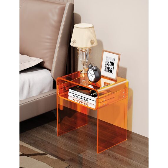 solaround Acryl Beistelltisch Nachttisch, Transparent U-Form Tisch, für Schlafzimmer Wohnzimmer, 40 x 30 x 50 cm (Orange)