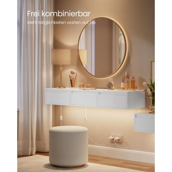 VASAGLE Nachttisch hängend, Leuchte mit 3 Farben, schwebendes Wandregal, Schublade, 35 x 40 x 18 cm, modern, Wohnzimmer Schlafzimmer, wolkenweiß LET654W01