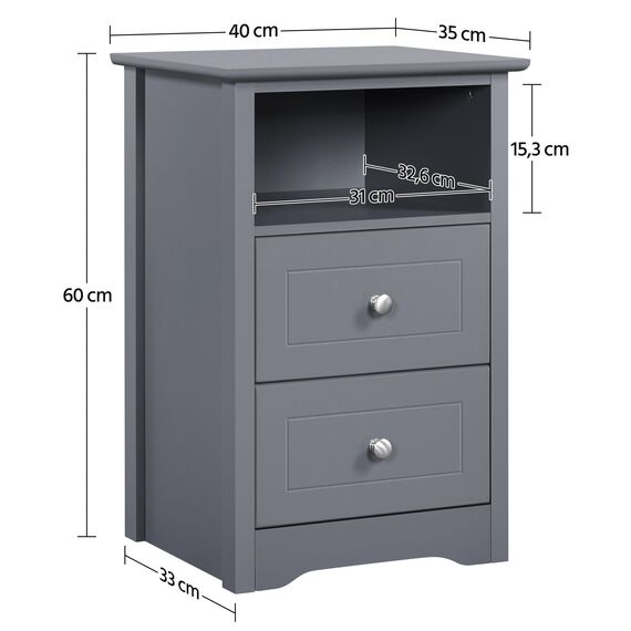 Yaheetech Nachttisch Nachtschrank mit 2 Schubladen und 1 Ablagefach Boxspringbett Bestelltisch Nachtkommode Schubladensrank für Schlafzimmer/Wohnzimmer, Dunkelgrau