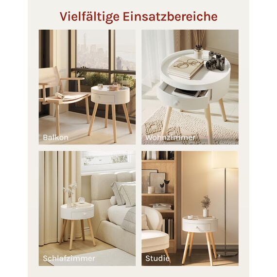 WOLTU Nachttisch 2er Set Beistelltisch Nachtkommode Nachtschrank Sofatisch, mit Schublade, mit Beinen, Holz, MDF, Weiß, TS111ws-2