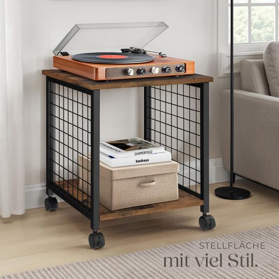 tectake® Couchtisch mit Stauraum, Nachttisch mit 2 Ablagen, Beistelltisch mit Rollen, 40 x 40 x 48 cm, Wohnzimmertisch, Nachttisch, Tisch Beistelltisch Couch - Industrial Holz dunkel, rustikal