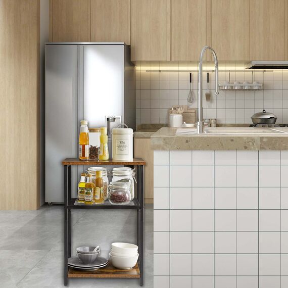 IBUYKE Beistelltisch,Nachttische mit Gitterablagen,Kleiner Couchtisch,Metallgestell,Industrie-Design,für Wohnzimmer, Schlafzimmer, Braun TMJ403H