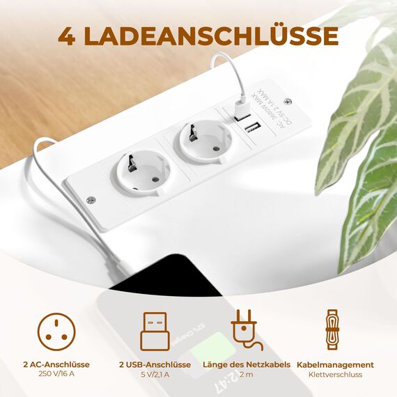 Yaheetech Nachttisch mit Steckdoese und USB-Aschlüssen Beistelltisch Holz 2 Schubladen Nachtschrank Boxspringbett Nachtkommode mit 1 offenes Fach Sofatisch für Wohnzimmer Schlafzimmer, Weiß