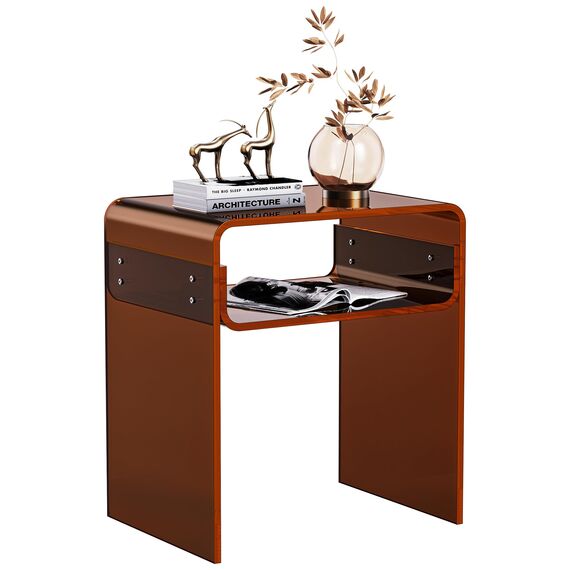 solaround Acryl Beistelltisch Nachttisch, Transparent U-Form Tisch, für Schlafzimmer Wohnzimmer, 40 x 30 x 50 cm (Dunkel Braun)