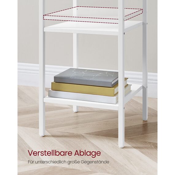 VASAGLE Nachttisch, Beistelltisch, hoch, mit Einer Schublade und 2 offenen Fächern, 1 verstellbare Ablage, platzsparend, verstellbare Füße, modern, weiß LET502B14