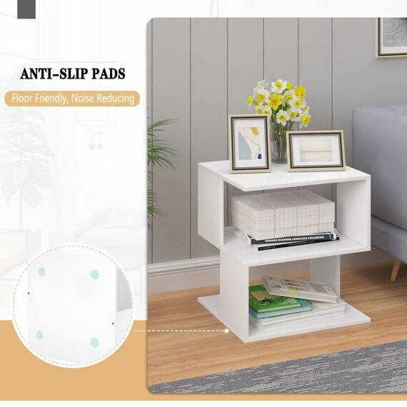 EUGAD Nachttisch Weiß, 35 x 35 x 41,5 cm, mit Zwei offenen Fächern, Nachtschrank für Schlafzimmer, Wohnzimmer oder Büro, 0166ZZ