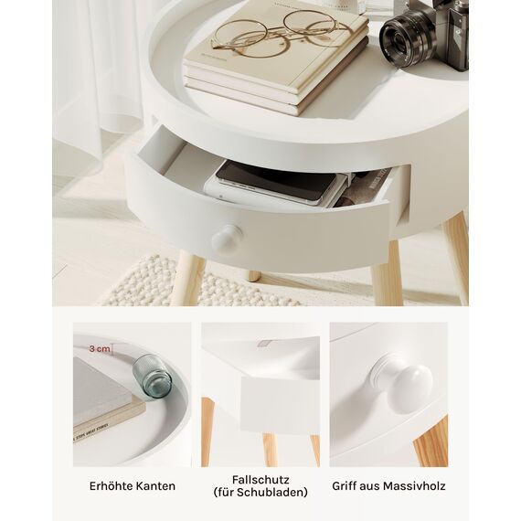 WOLTU Nachttisch 2er Set Beistelltisch Nachtkommode Nachtschrank Sofatisch, mit Schublade, mit Beinen, Holz, MDF, Weiß, TS111ws-2