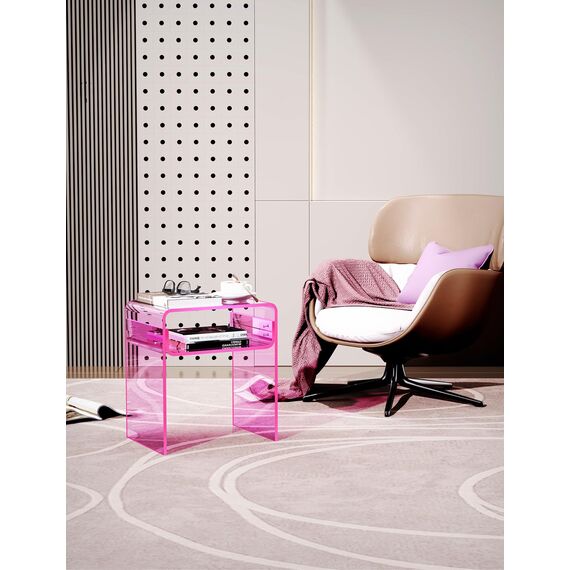 solaround Acryl Beistelltisch Nachttisch, Transparent U-Form Tisch, für Schlafzimmer Wohnzimmer, 40 x 30 x 50 cm (Rosa)