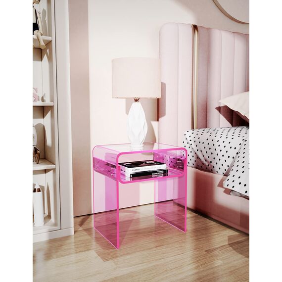 solaround Acryl Beistelltisch Nachttisch, Transparent U-Form Tisch, für Schlafzimmer Wohnzimmer, 40 x 30 x 50 cm (Rosa)