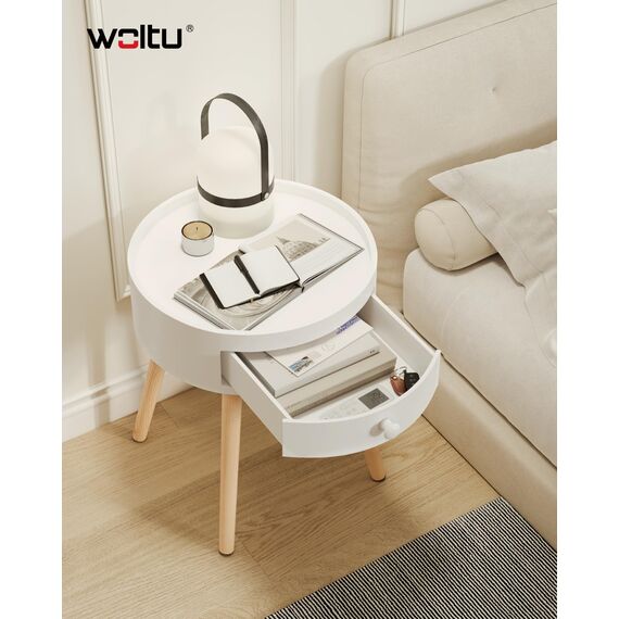 WOLTU Nachttisch 2er Set Beistelltisch Nachtkommode Nachtschrank Sofatisch, mit Schublade, mit Beinen, Holz, MDF, Weiß, TS111ws-2