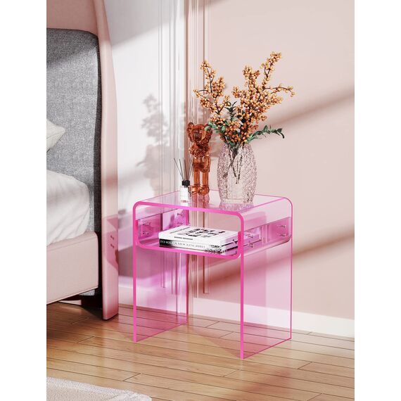 solaround Acryl Beistelltisch Nachttisch, Transparent U-Form Tisch, für Schlafzimmer Wohnzimmer, 40 x 30 x 50 cm (Rosa)