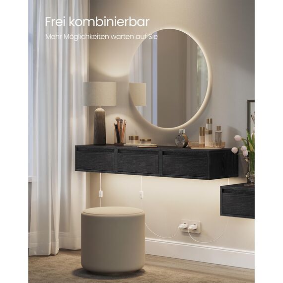 VASAGLE Kailyn Kollektion - Nachttisch hängend, Leuchte mit 3 Farben, schwebendes Wandregal, Schublade, 35 x 40 x 18 cm, modern, Wohnzimmer Schlafzimmer, ebenholzschwarz LET654B01