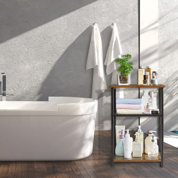 IBUYKE Beistelltisch,Nachttische mit Gitterablagen,Kleiner Couchtisch,Metallgestell,Industrie-Design,für Wohnzimmer, Schlafzimmer, Braun TMJ403H