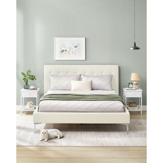 VASAGLE Nachttisch, Nachtkommode, Beistelltisch mit Schublade und Ablage, 40 x 40 x 55 cm, Schlafzimmer, Wohnzimmer, Stahlrahmen, einfacher Aufbau, mattweiß LET055W14