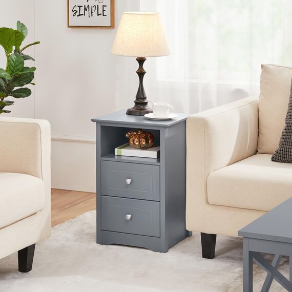Yaheetech Nachttisch Nachtschrank mit 2 Schubladen und 1 Ablagefach Boxspringbett Bestelltisch Nachtkommode Schubladensrank für Schlafzimmer/Wohnzimmer, Dunkelgrau