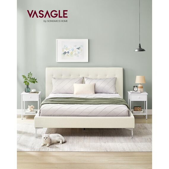 VASAGLE Nachttisch, 2er Set, Nachtkommode, Beistelltisch mit Schublade und Ablage, 40 x 40 x 55 cm, Schlafzimmer, Wohnzimmer, Stahlrahmen, einfacher Aufbau, mattweiß LET506W14