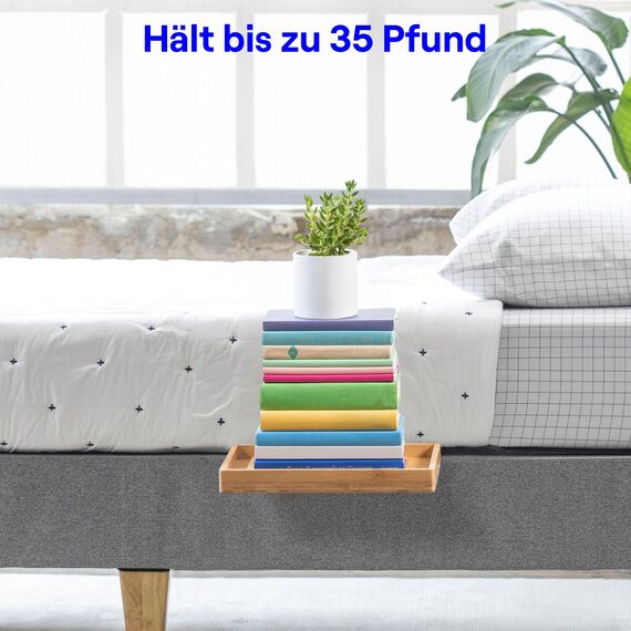 Bedshelfie Nachttisch Zum Einhängen Bettablage für Etagenbett und Boxspringbett, Bettablage für WG-Zimmer, Betttablett schwebend - Natürlich, Mit Schiebefunktion
