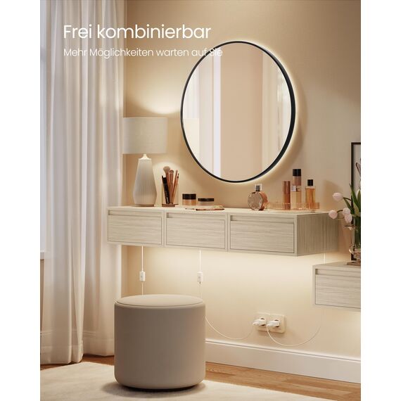 VASAGLE Kailyn Kollektion - Nachttisch hängend, Leuchte mit 3 Farben, schwebendes Wandregal, Schublade, 35 x 40 x 18 cm, modern, Wohnzimmer Schlafzimmer, naturbeige LET654N01