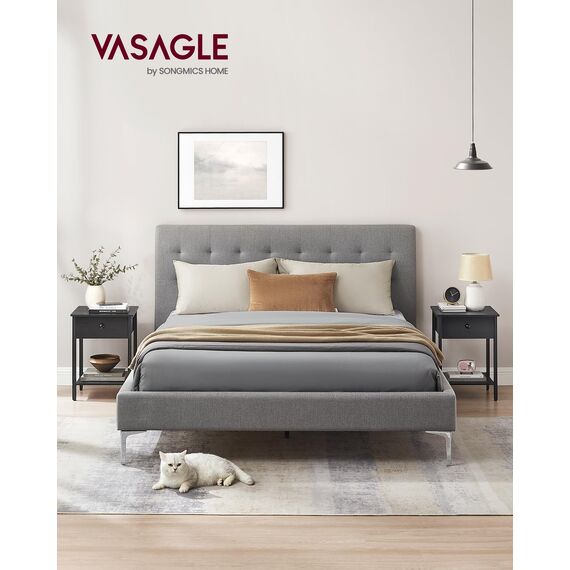 VASAGLE Nachttisch, 2er Set, Nachtkommode, Beistelltisch mit Schublade und Ablage, 40 x 40 x 55 cm, Schlafzimmer, Wohnzimmer, Stahlrahmen, einfacher Aufbau, ebenholzschwarz LET506B56