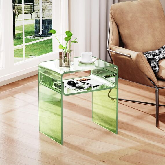 solaround Acryl Beistelltisch Nachttisch, Transparent U-Form Tisch, für Schlafzimmer Wohnzimmer, 40 x 30 x 50 cm (Grün)