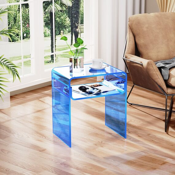 solaround Acryl Beistelltisch Nachttisch, Transparent U-Form Tisch, für Schlafzimmer Wohnzimmer, 40 x 30 x 50 cm (Blau)