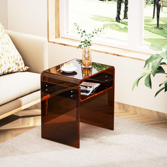 solaround Acryl Beistelltisch Nachttisch, Transparent U-Form Tisch, für Schlafzimmer Wohnzimmer, 40 x 30 x 50 cm (Dunkel Braun)