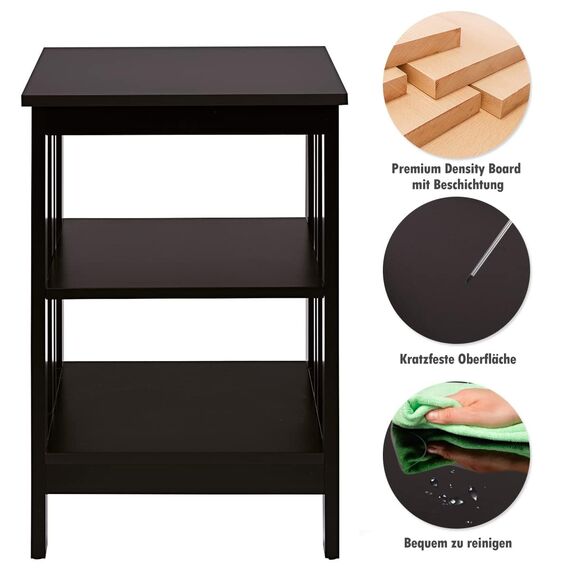 COSTWAY Nachttisch 3 Ebenen, 2er Set Beistelltisch Nachtschrank, Sofatisch Couchtisch für Schlafzimmer, Wohnzimmer 40x40x61cm (II-förmig, Braun)