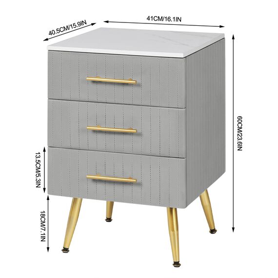 WOLTU 2er Set Nachttisch Nachtschrank für Boxspringbett, 3 Schubladen aus Massivholz, Kommode mit Schubladen Sideboard, einfache Montage, Höhe Tragfähigkeit, 40,5x41x60cm, Grau TS135gr-2