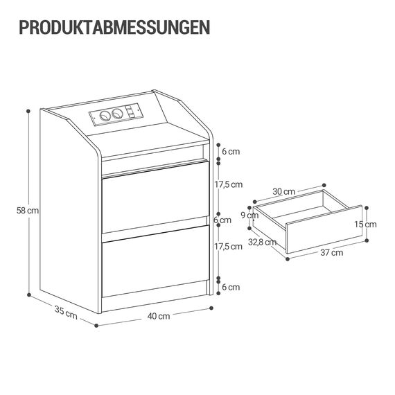 Hzuaneri Nachttische 2er Set mit LED-Lichtern, Ladestation und 2 Schubladen, Beistelltisch mit USB-Anschlüssen & Steckdosen, Stilvoll und vielseitig, für Wohnzimmer und Schlafzimmer, Weiß NS30103X