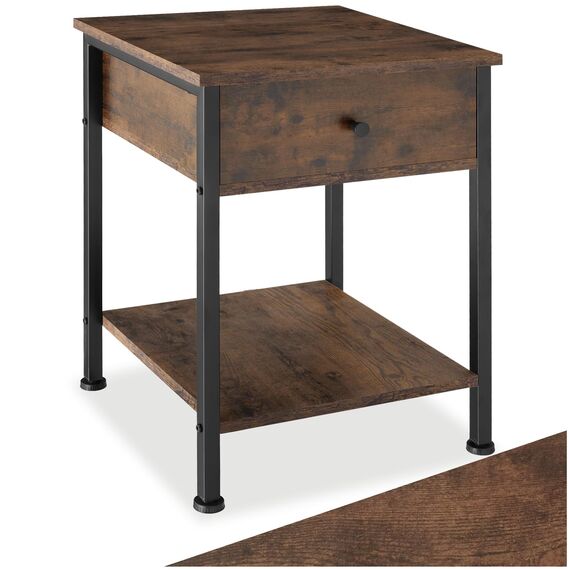 tectake® Nachttisch mit Schublade, 2 Ablagen, 40 x 40 x 55,5 cm, Couchtisch, Beistelltisch, Deko Wohnzimmer Möbel, Deko Schlafzimmer, Blumenständer, Nachtschrank - Industrial Dunkelbraun