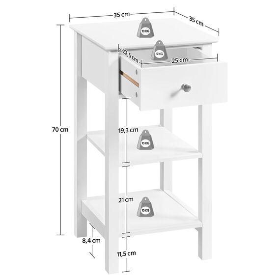Yaheetech 2er Set Nachttisch weiß, Nachtschrank mit Schublade & 2 Abalgen, Moderne Nachtkommode für Boxspringbett, Beistelltisch Ablagetisch für Schlafzimmer Wohnzimmer, 70 cm hoch