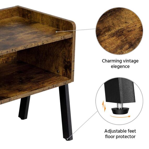 Yaheetech 2 STK. Nachttische Retro Nachtschrank Stapelbar Nachtkonsole mit 2 Ablagen Industrie Beistelltische Stabiler Metallgestell, Vintage Schwarz