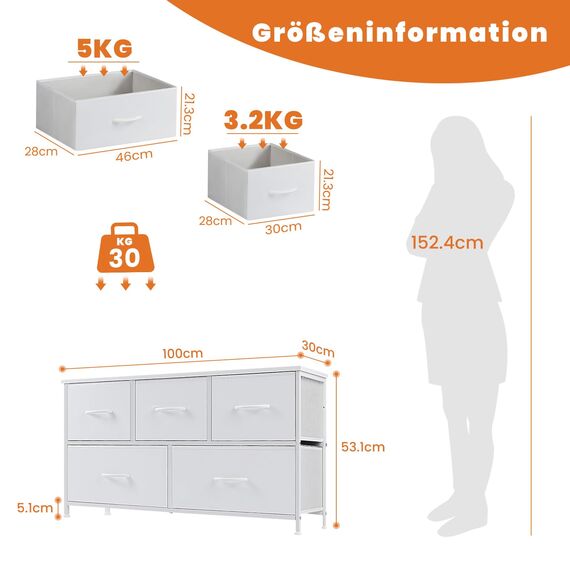 Sweetcrispy Kommode für Schlafzimmer, breite Schublade Kommode Organizer Storage Drawers Fabric Storage mit 5 Schubladen, kleine Kommode, TV Stand für Schlafzimmer, Schrank, Wohnzimmer, Kinderzimmer