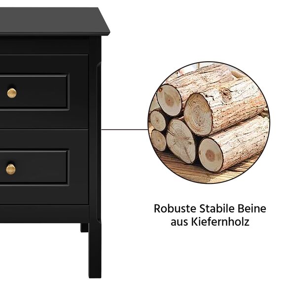 Yaheetech Nachttisch 2er Set Beistelltisch mit 2 Schubladen Holz Nachtschrank Sofatisch für Schlafzimmer/Wohnzimmer, Schwarz