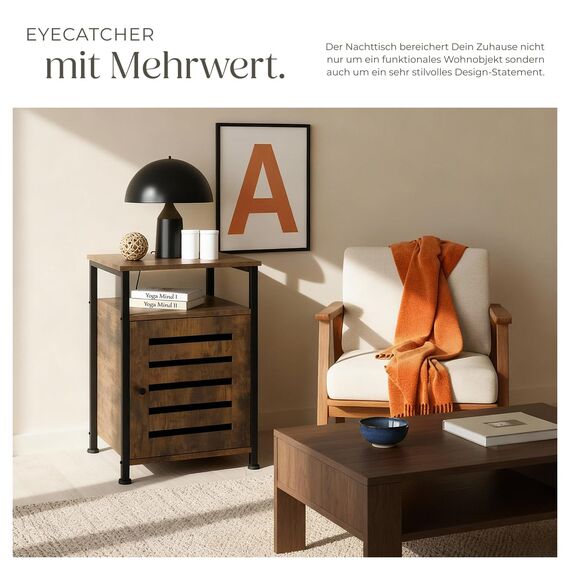 tectake® Beistellschrank, Nachttisch mit Ablage, Nachtschrank aus Holz und Metall, 40,5 x 60,5 cm, Deko Schlafzimmer, Wohnzimmer, Zimmer Deko, Blumenständer - Industrial Holz dunkel, rustikal