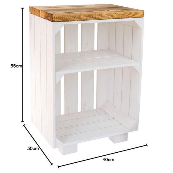 Kistenkolli Altes Land Nachttisch Abstelltisch weiß/Natur/geflammt Maße ca 30x40x55cm Regalkiste Flaschenablage Weinregal Apfelkiste/Weinkiste (Weiss mit geflammten Planken)