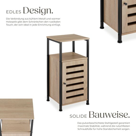 tectake® Beistellschrank schmal, Nachttisch schmal, Nachtkästchen Holz und Metall, Kleiner Schrank mit offener Ablage, Kommode klein, 38,5 x 31,5 x 81 cm - Industrial Holz hell, Eiche Sonoma