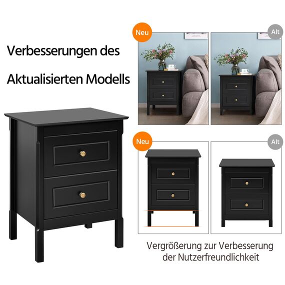 Yaheetech Nachttisch 2er Set Beistelltisch mit 2 Schubladen Holz Nachtschrank Sofatisch für Schlafzimmer/Wohnzimmer, Schwarz