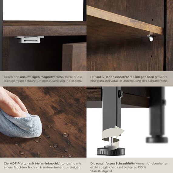 tectake® Beistellschrank, Nachttisch mit Ablage, Nachtschrank aus Holz und Metall, 40,5 x 60,5 cm, Deko Schlafzimmer, Wohnzimmer, Zimmer Deko, Blumenständer - Industrial Holz dunkel, rustikal