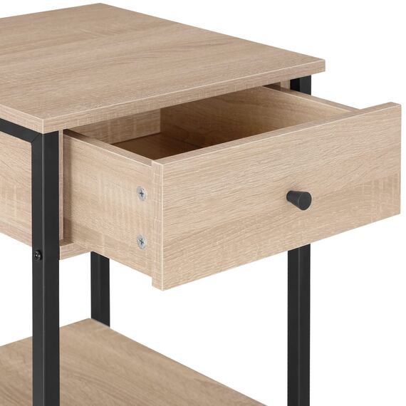 tectake® Nachttisch mit Schublade, 2 Ablagen, 40 x 40 x 55,5 cm, Couchtisch, Beistelltisch, Deko Wohnzimmer Möbel, Deko Schlafzimmer, Blumenständer, Nachtschrank - Industrial Holz hell, Eiche Sonoma