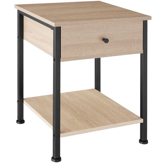 tectake® Nachttisch mit Schublade, 2 Ablagen, 40 x 40 x 55,5 cm, Couchtisch, Beistelltisch, Deko Wohnzimmer Möbel, Deko Schlafzimmer, Blumenständer, Nachtschrank - Industrial Holz hell, Eiche Sonoma