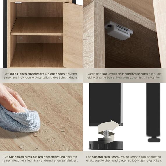 tectake® Nachttisch mit Ablage + Staufach, Nachtschrank, 40 x 42 x 60,5 cm, Beistelltisch, Deko Schlafzimmer, Deko Wohnzimmer Möbel, Blumenständer, Nischenschrank - Industrial Holz hell, Eiche Sonoma