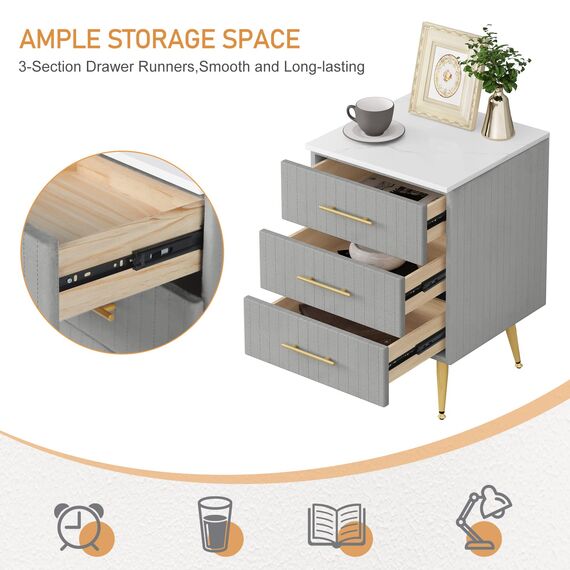 WOLTU 2er Set Nachttisch Nachtschrank für Boxspringbett, 3 Schubladen aus Massivholz, Kommode mit Schubladen Sideboard, einfache Montage, Höhe Tragfähigkeit, 40,5x41x60cm, Grau TS135gr-2