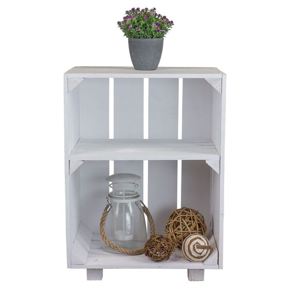 Kistenkolli Altes Land Nachttisch Abstetlltisch weiß/Natur/geflammt Maße ca 30x40x55cm Regalkiste Flaschenablage Weinregal Apfelkiste/Weinkiste (Weiß)