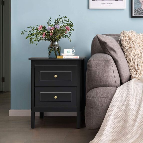 Yaheetech Nachttisch 2er Set Beistelltisch mit 2 Schubladen Holz Nachtschrank Sofatisch für Schlafzimmer/Wohnzimmer, Schwarz